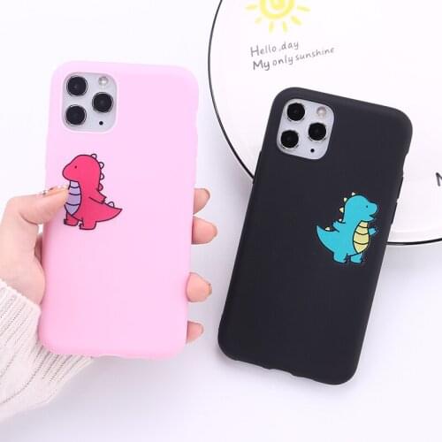 Cartoon Dinosaur Hand Line Simple Phone Case For iPhone 7 11 Pro 12 Mini XS MAX XR 8 SE Cute Couple Soft Silicone Cover Capa
