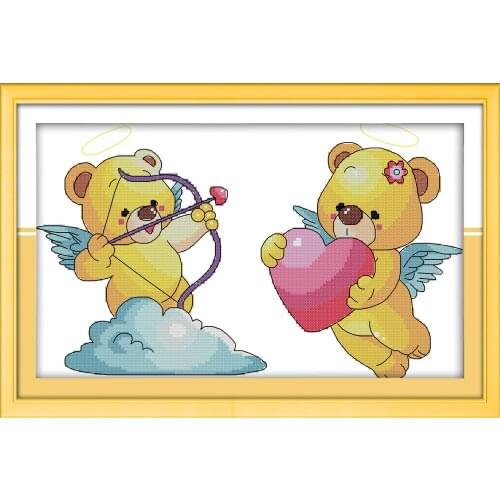 Cupid bear cross stitch kit DMC color cotton thread 14ct 11ct count print canvas stitches embroidery DIY handmade needlework