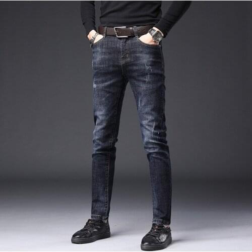 New Style for Autumn and Winter Mens Embroidered Fashion Elastic Slim Fit Pants Mens New Casual Autumn and Winter Jeans Men
