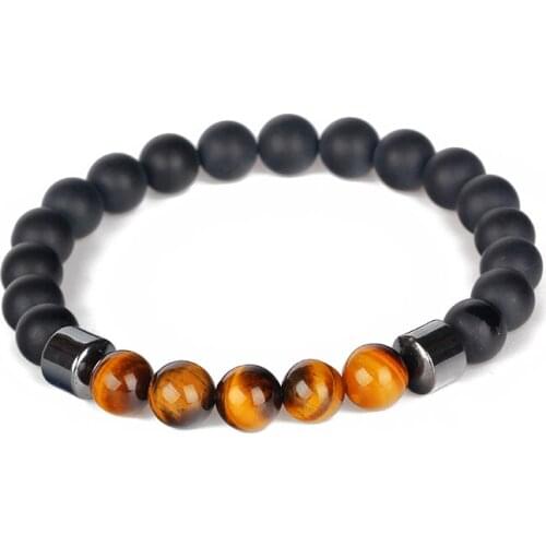 Charm Natural Black Lava Rock Yellow Tiger Eye Hematite Stone Bracelet & Bangles Beads Jewelry Pulsera Elastic Hand Chain
