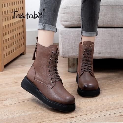 Autumn and winter womens boots fashion thick bottom short boots color matching lace up boots women Martin boots A75508
