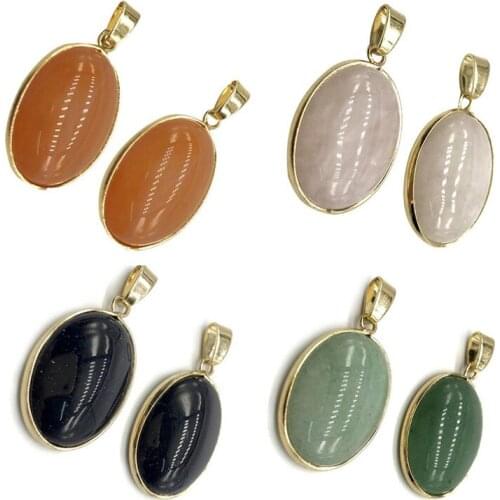 Oval Stone Reiki Healing Necklace Crystal Quartz Pendant with Metal Chain 18" Assorted Charms for DIY Jewelry