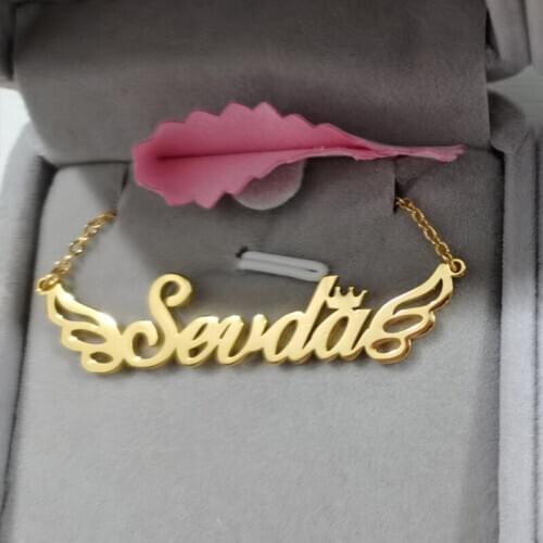 Personalized Custom Name Necklace Angel Wings Necklace for Women Gold Stainless Steel Jewelry Choker Girl Jewelry BFF Gift