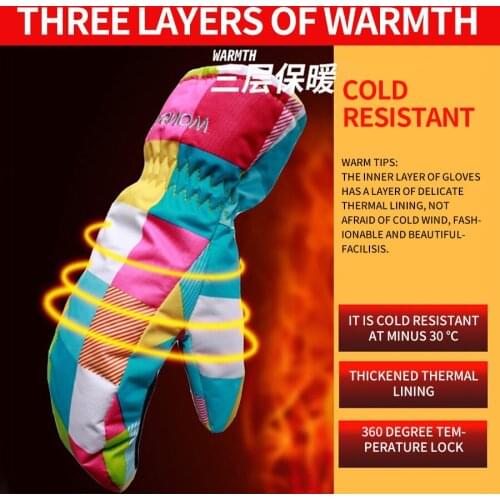 Windproof Ski Glove Graffiti Child Adult Unisex Waterproof Teens Breathable Winter Warm Cycling Snowboard Skiing Snow Gloves
