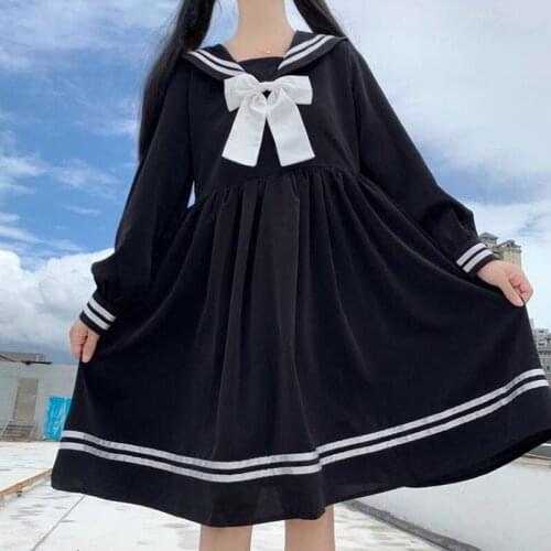 Japanese New Diablo Women Kawaii Lolita Cute Soft Sister Dresses summer Girl College Style Cartoon Sailor Collar Dress One-Piece