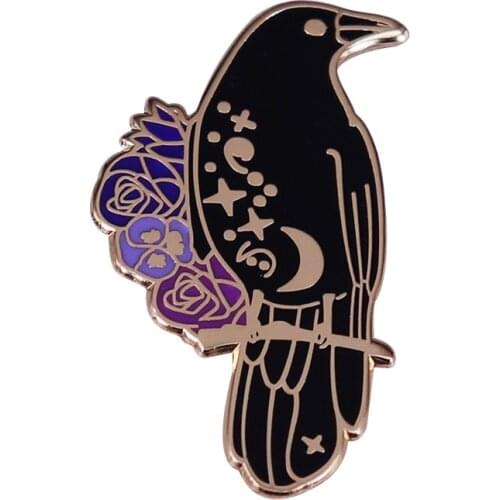 Raven Goth Witchy Bookish Six Of Crows Pin Grisha Trilogy Literature Badge Floral Art Decor