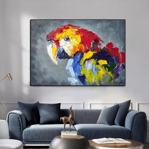 Modern Oil Painting Printed on Canvas Animal Posters and Prints Colorful Parrot Wall Pictures for Living Room Cuadros Home Decor