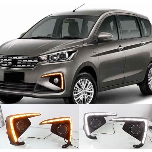 LED 2PCS DRL Fog Lamp Cover Daytime Running Light Daylights Headlamp Yellow turn signal Lamp For Suzuki Ertiga 2018 2019