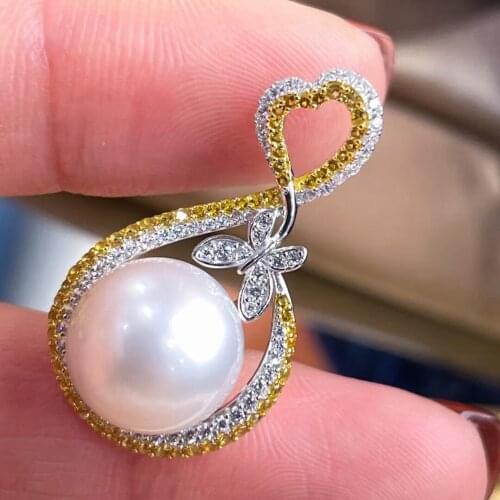 Heart Butterfly 925 Sterling Silver Pendant Base Settings Mountings Findings Parts for Pearl Crystal Jade Agate Beads Stones