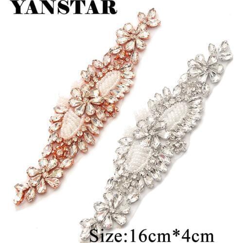 YANSTAR (10 pcs) Wholesale Handmade Bridal Sash Rhinestones Appliques Sew on For Wedding Dresses Belt DIY Bridal Sash YS873