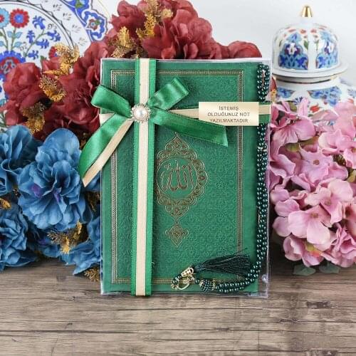 Green Thermo Leather Yasin, Pearl Rosary Gift Set FREE SHİPPİNG