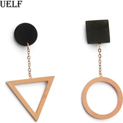 Uelf Korean Statement Black Acrylic Drop Earrings for Women 2019 Fashion Jewelry Vintage Geometric Rose Gold Asymmetric Earring