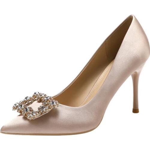 2021 New Fashion Rhinestone High Heels Satin Wedding Bride Plus Size Women Shoes