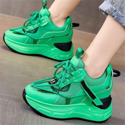 Ankle Boots Womens Leather Fashion Sneakers Platform Wedge High Heels Creepers Increasing height Round Toe 39 35 36 37 38
