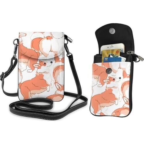 Corgi Printing PU Leather Crossbody Shoulder Shopping Bags for Women Shopper Phone Handbag Female Totes Bags Purses And Handbags