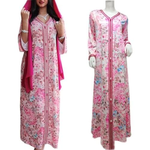 Caftan Muslim Floral Print Long Dress Abaya Islamic Clothing Arabic Dubai Kaftan Ramadan Women Jalabiya Turkey Middle East Robe