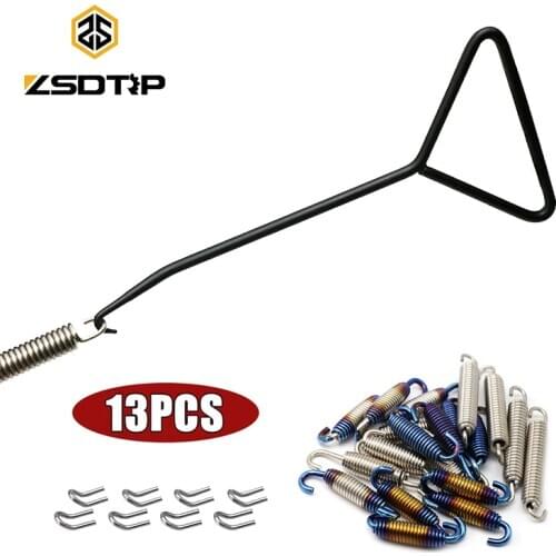 ZSDTRP 13PCS Universal Motorcycle Exhaust Spring Hook Puller Stainless Steel Mid Link Pipe Rotatable Metal Springs Kit Set