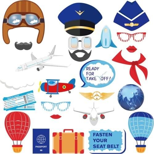 25pcs Baby Shower DIY Aviator Photobooth Props Kids Happy Birthday Ready For Take Off Party Decorations Aviator Party Favors