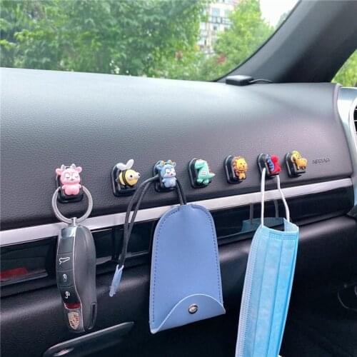 4Pcs Car Hooks Cute Organizer Storage for USB Cable Headphone Key Storage Self Adhesive Wall Hook Hanger Auto Fastener Clip