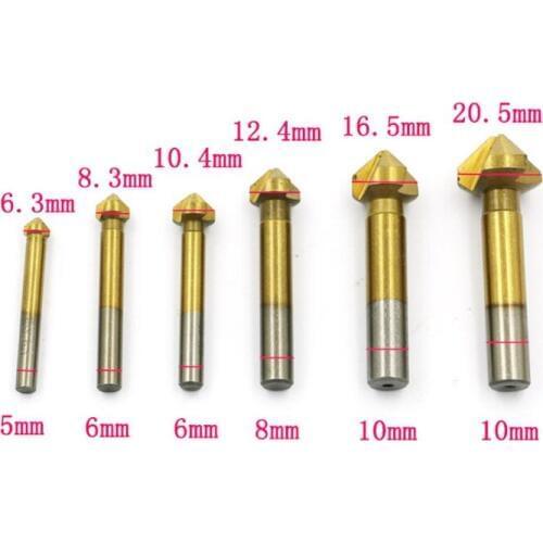 6pcs/lot 3 Flute Titanium 90 Degree HSS 4241 Countersink Drill Chamfer Cutter For workpiece Taper Wood Milling Tool 6.3-20.5MM
