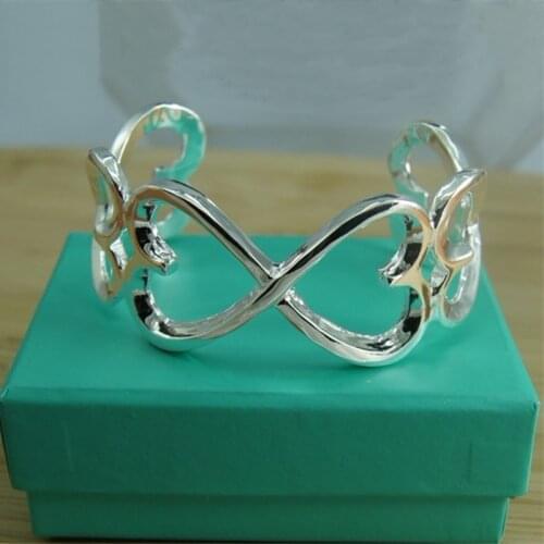 925 Bangle Jewelry Heart Open Charm Bracelet&Bangle For Women Wedding Silver Jewelry Gift