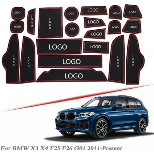 Brand LOGO Car Styling For BMW X3 X4 F25 F26 G01 2011-2020 Gate slot pad Interior Door Groove Mat Non-slip dust Mat Accessory