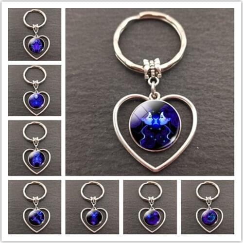 12 Constellation Heart-shaped Key Chains12 Zodiac Signs Key Rings Bag Car Round portachiavi sleutelhanger Pendant Man Woman