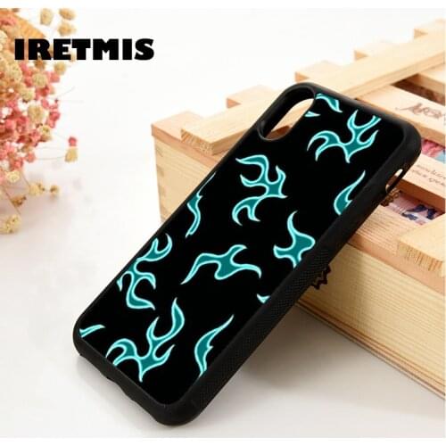 Iretmis 5 5S SE 2020 6 6S TPU Silicone Rubber Phone Case Cover for iPhone 7 8 Plus X Xs 11 12 MINI Pro Max XR Black Blue Flame
