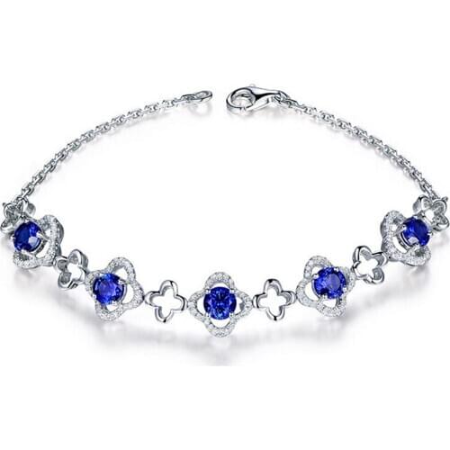 Sapphire gemstones blue crystal chain bracelets for women femme 18k white gold silver color zircon diamond jewelry Bijoux gift