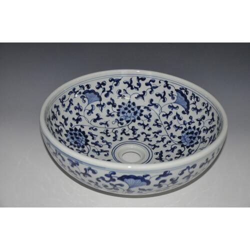 Oriental Hand Painted Blue And White Ceramic Porcelain Basin Sinks For Hotel Bathroom