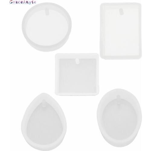 GraceAngie 5pcs/pack Geometry Shape With Hole Silicone Gel Mould Oval Round Casting Molds Tools DIY Pendant Beads Jewelry