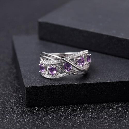 GEMS BALLET 0.86Ct Natural Amethyst Gemstone Finger Rings Birthstone Jewelry 925 Sterling Silver Wedding Band Ring For Women