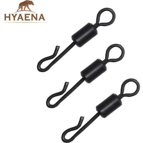 Hyaena 20Pcs/Lot Matte Black Rolling Quick Change Swivels Long Body Q-Shaped Snap Connector For Carp Fishing Hook Lure Swivels