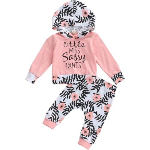 Imcute 2 Pcs Newborn Baby Autumn Clothing Long Sleeve Letter Print Hooded Top Pattern Trousers Infant Casual Outfits