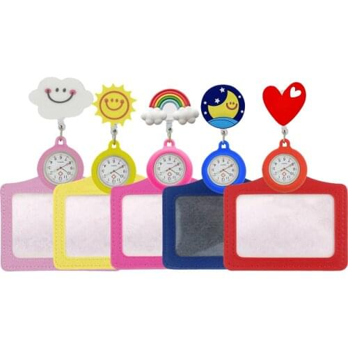 Personal Creative Smile Cloud Sun Moon Rainbow Heart Love Nurse Doctor Hospital Retractable Pocket Watches With Cards Holders