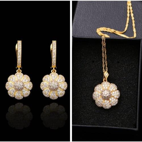 Vintage Jewelry Charm Necklace Earrings Gold Color Jewelry Sets for Women Wedding Bridal Earings Pendant Set Gifts