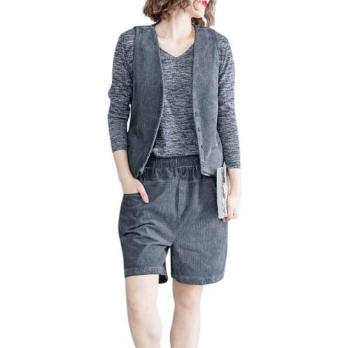 Fashion Large Size Suit Female 2019 New Spring Summer Korean Corduroy Vest Blazer Jacket + Wide Leg Shorts Two-piece Set f727