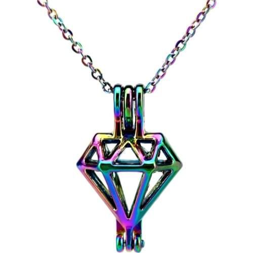 C486 COLORS 25mm Rhombus Beauty Necklace Pendant Aroma Essential Oil Diffuser Fun Gift