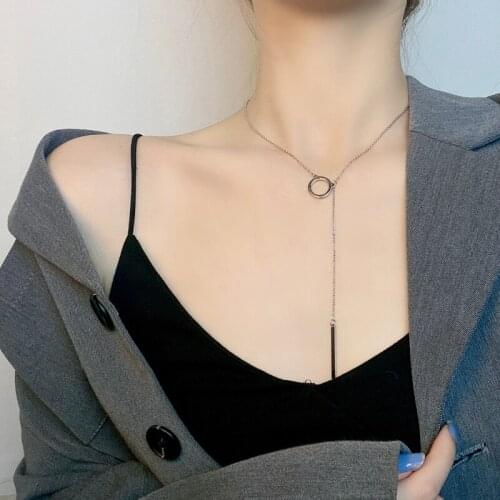 Metal Geometry Circle Pendant Crystal Necklace Fashionable Joker Long Sweater Chain Restoring Ancient Ways Women Jewelry Gift