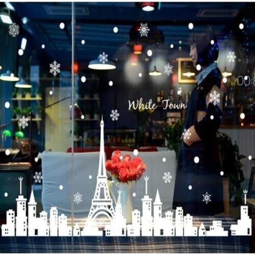 Reusable white town Christmas Window Sticker Self Clings Creative DIY Home Wall Shop Decorations Christmas Removable Art Decals