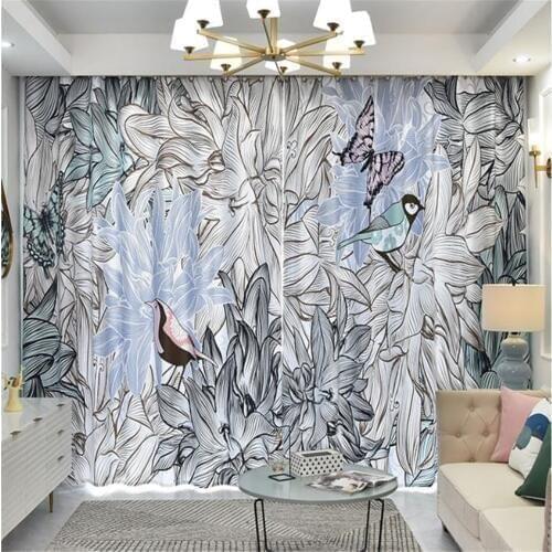 Fashion flower curtains Simple bedroom living room bay window curtains thickening blackout curtain