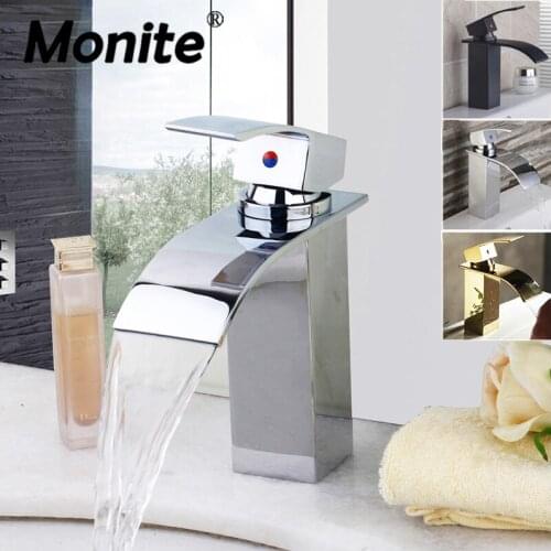 Monite Solid Brass Bathroom Faucet Ceramic Waterfall Chrome Brass Basin Faucet Lavatory Combine Set Faucet Mixer Tap