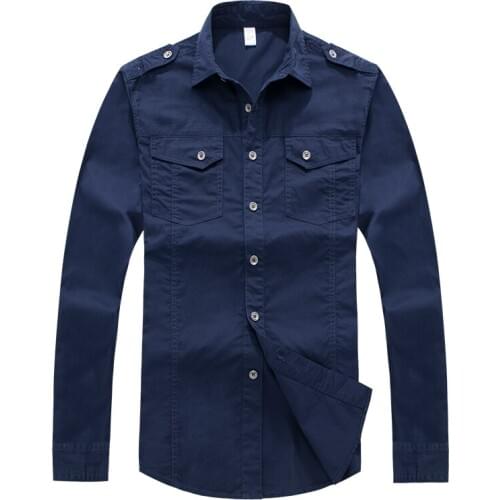 Plus Size M-5XL High quality Summer mens military uniform style men Casual long sleeved shirt leisure long sleeved shirt
