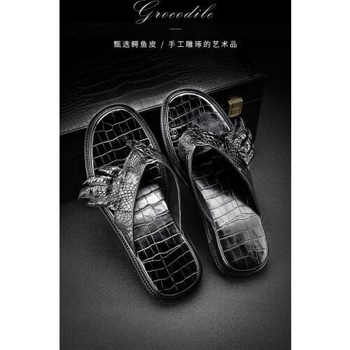 100% real genuine crocodile skin men summer shoe slipper black color high end quality crocodile belly skin men summer shoe