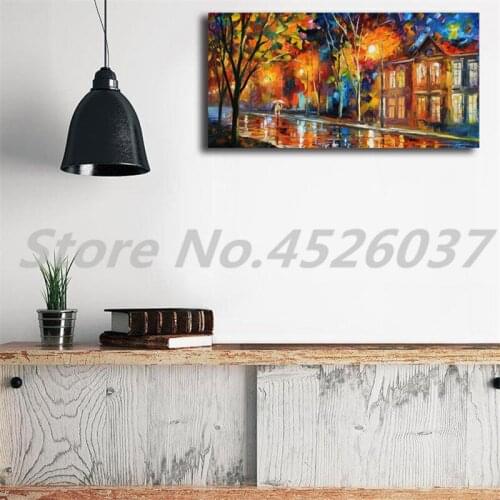 Rainy Night Street Wall Art Canvas Poster And Print Canvas Oil Painting Decorative Picture Landscape For Living Room Home Decor