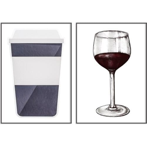 Coffee And Wine Wall Art Canvas Painting Set Of Print Abstract Wine Art Poster Minimalist Wall Pictures Kitchen Home Decoration