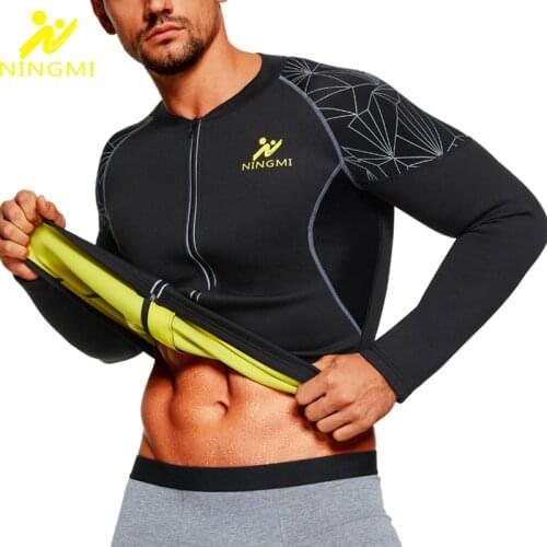 NINGMI Neoprene Sauna Shirt Sauna Vest Weight Loss Waist Trainer for Men Corset Vest Jacket with Zipper Fitness Tights Shapers