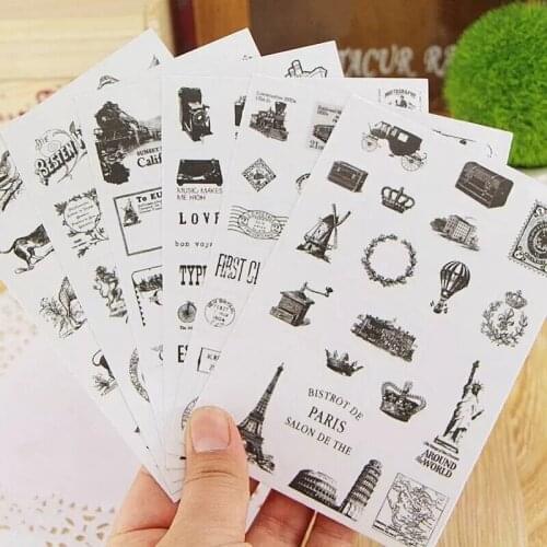 New Arrival 6 Pcs/set Famous Stamp Sticker PVC Black Sticker Diary Stickers for DIY Photo Album Decoration Craft Supplies