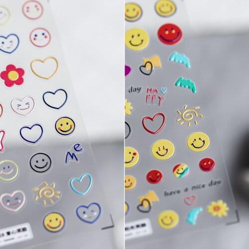 New Craft Nail Art Stickers Love Heart Smiling Face Stickers Three-Dimensional Relief Nail Art Decoration 5D Nail Stickers