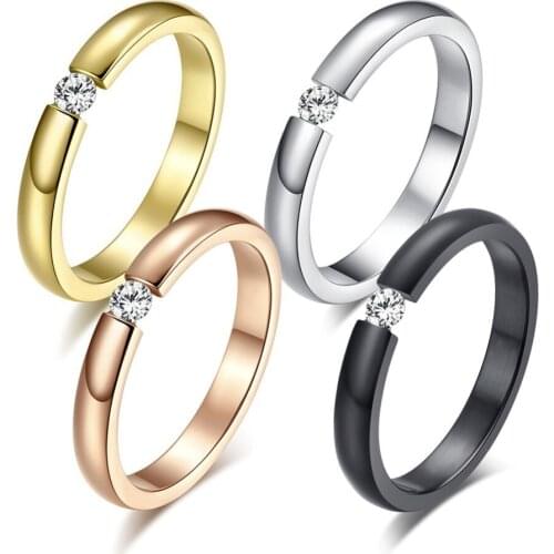 New Solitaire Rings for Women 3mm Thin Stainless Steel Engagement Ring AAA CZ Stone Wedding Bands Elegant Lady Party Jewels